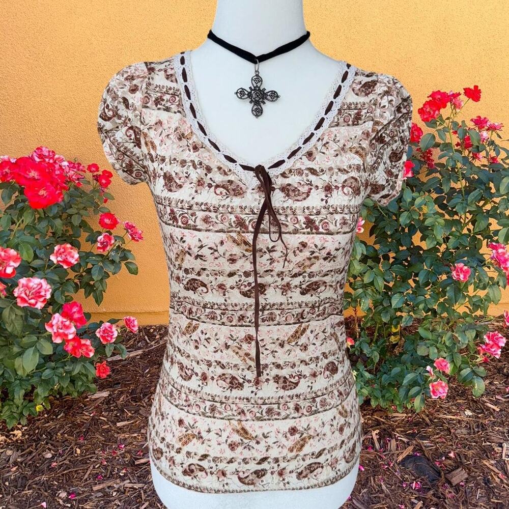 Y2k fairy sheer lace paisley blouse